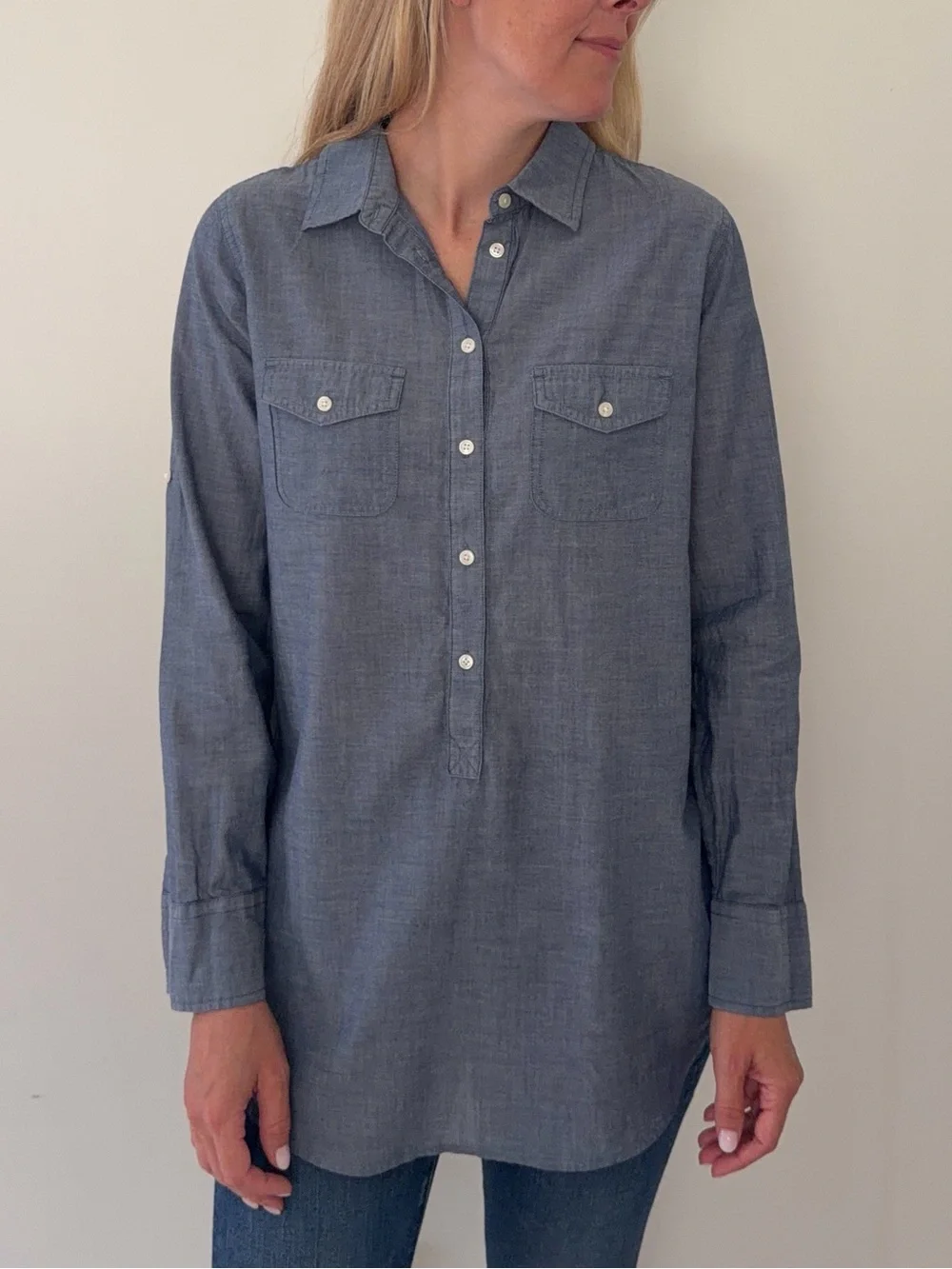 J. Crew Women's Button-Down Shirt in Chambray Blue
